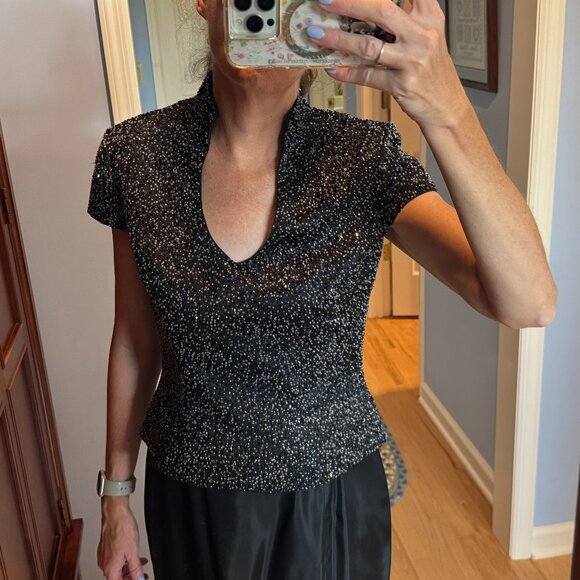 Zola Evening Beaded Top Black Women Size 8 - Picture 2 of 7